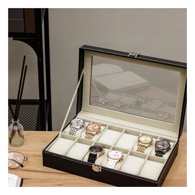 PACK4 CAJA ELEGANTE DE 12 RANURAS NEGRO PARA RELOJES - 5