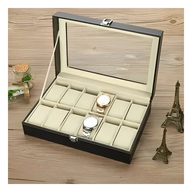 PACK6 ESTUCHE MODERNO DE 12 RANURAS NEGRO PARA RELOJES Y+PAPEL REGALO - 2