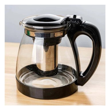 PACK6 TETERA DE CRISTAL DE 1000ML CON 4 TAZAS DE 150ML BASE ONDEADO NEGRO Y+REGALO STICKER - 5