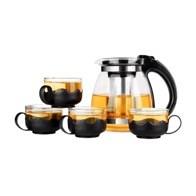 PACK2 TETERA DE VIDRIO CON FILTRO Y 4 TAZAS NEGRO 1000ML