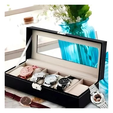 PACK6 CAJA COMPACTA PARA GUARDAR RELOJES EN COLOR NEGRO