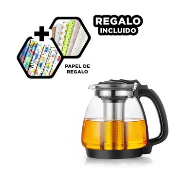 TETERA DE VIDRIO PARA PREPARAR 4 TE 1000ML Y+PAPEL DE REGALO