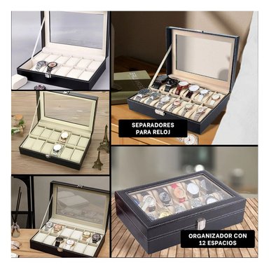PACK4 VITRINA ELEGANTE DE 12 RANURAS NEGRO PARA RELOJES Y+REGALO STICKER - 2