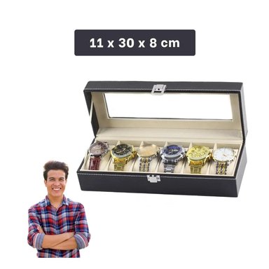 PACK6 VITRINA NEGRO 6 RANURAS PARA RELOJ CON TAPA Y+PAPEL REGALO - 4