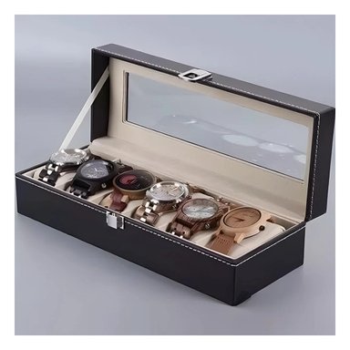 PACK4 ORGANIZADOR NEGRO 6 RANURAS PARA RELOJ CON INTERIOR FORRADO - 3