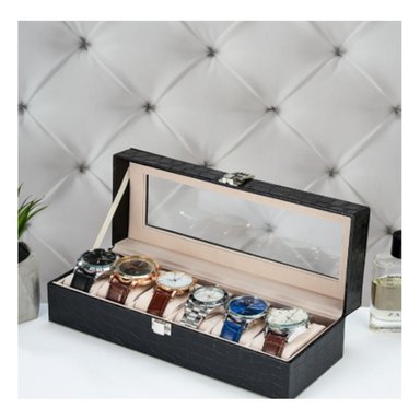 PACK4 PORTADOR PARA RELOJ COLOR NEGRO Y+PAPEL DE REGALO