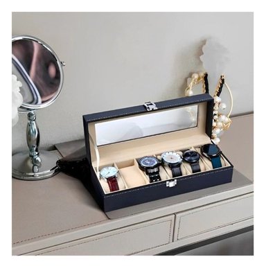 PACK4 ESTUCHE NEGRO 6 RANURAS PARA RELOJ CON ALMOHADILLAS Y+PAPEL REGALO - 2