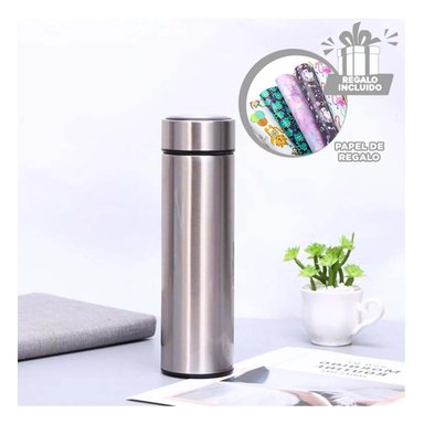 TERMO DE ACERO CON PANTALLA EN PLATEADO Y+PAPEL DE REGALO