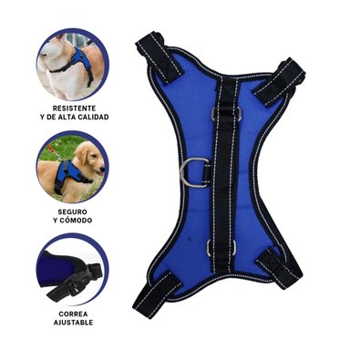 PACK4 PECHERA SEGURO PARA PERROS EN AZUL Y+PAPEL DE REGALO