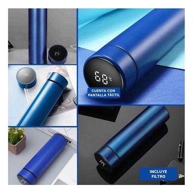 PACK4 BOTELLA DE ACERO Y PORTATIL EN AZUL Y+LIGAS DE REGALO