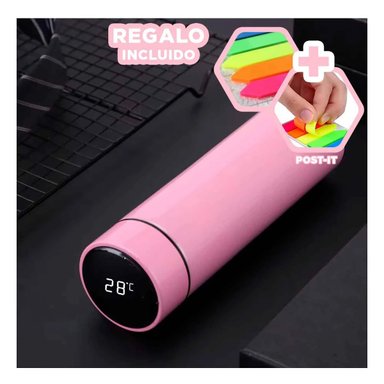 PACK6 TERMO INTELIGENTE DE ACERO ROSA Y+BANDERITAS ADHESIVAS