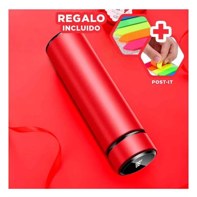 PACK6 TERMO INTELIGENTE DE ACERO ROJO Y+BANDERITAS ADHESIVAS