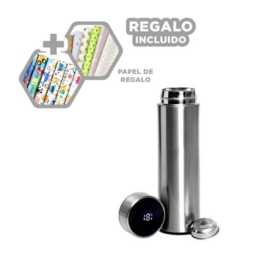 TERMO PORTATIL PARA TE DE 500 ML PLATEADO Y+PAPEL DE REGALO
