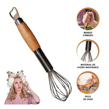 PACK2 BATIDORA MANUAL DE ACERO PLATEADO Y+REGALO STICKERS