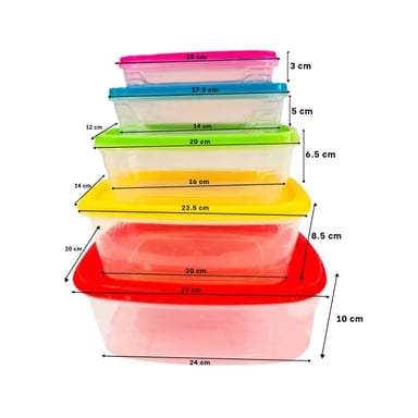 RECIPIENTE RECTANGULAR 5 PIEZAS MULTICOLOR QUE AHORRA ESPACIO Y+PAPEL REGALO - 4