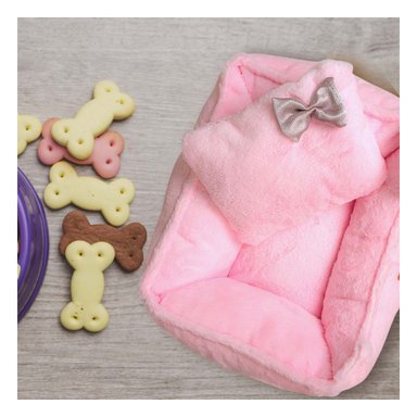 PACK2 CAMA RECTANGULAR CON ALMOHADA PELUCHE EN COLOR ROSADO