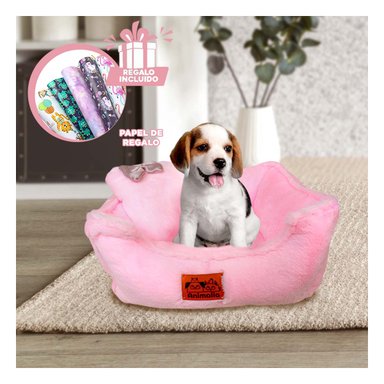 CAMA CON BORDE ELEVADO PARA PERRO ROSA Y+PAPEL DE REGALO