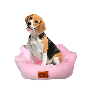 CAMA RECTANGULAR CON ALMOHADA PELUCHE EN COLOR ROSADO