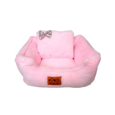 CAMA RECTANGULAR CON ALMOHADA PELUCHE EN COLOR ROSADO