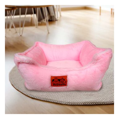 PACK2 CAMA RECTANGULAR CON ALMOHADA PELUCHE EN COLOR ROSADO