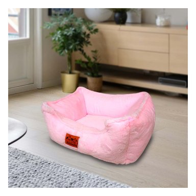 PACK2 CAMA RECTANGULAR CON ALMOHADA PELUCHE EN COLOR ROSADO