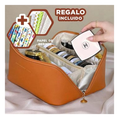 PACK12 COSMETIQUERO PRACTICO VIAJE MARRON Y+PAPEL DE REGALO