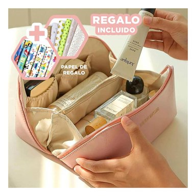 PACK12 COSMETIQUERO PRACTICO VIAJE ROSADO Y+PAPEL DE REGALO