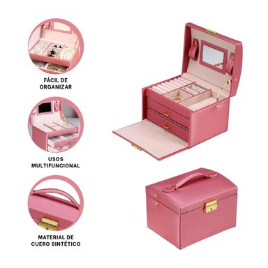 PACK4 JOYERO ELEGANTE Y FUNCIONAL DE COLOR ROSADO
