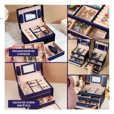 PACK4 JOYERO BONITO ORGANIZADOR EN AZUL Y+REGALO STICKERS