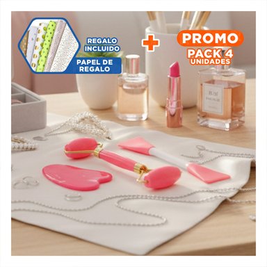 PACK4 EQUIPO BELLEZA 3 DE LIMPIEZA FACIAL PLASTICO ROSADO PARA HOGAR Y+PAPEL REGALO - 1
