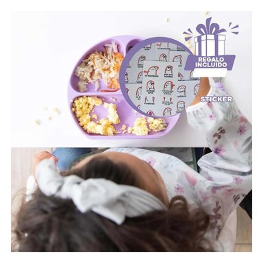 PACK4 PLATO INFANTIL CON DIVISIONES LILA Y+REGALO STICKERS