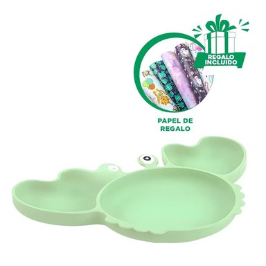 PACK4 VAJILLA UTIL PARA BEBE EN VERDE Y+PAPEL DE REGALO