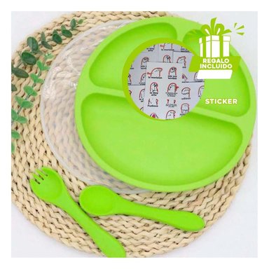 PACK4 PLATO INFANTIL CON DIVISIONES VERDE Y+REGALO STICKERS