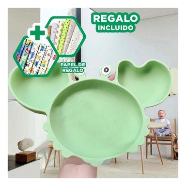 PACK6 VAJILLA PARA COMIDA DE BEBE VERDE Y+PAPEL DE REGALO