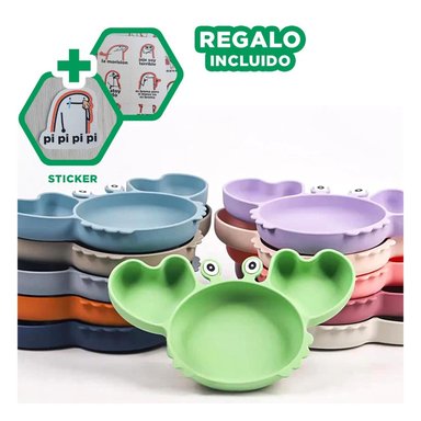 PACK6 VAJILLA UTIL PARA BEBE EN VERDE Y+REGALO STICKERS