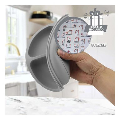 PACK4 PLATO INFANTIL CON DIVISIONES PLOMO Y+REGALO STICKERS