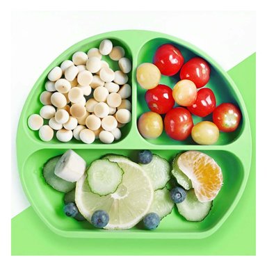 PACK2 PLATO DE SILICONA DE 3 DIVISIONES PARA BEBE EN VERDE