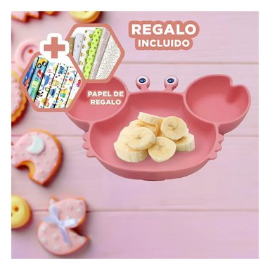 PACK6 VAJILLA PARA COMIDA DE BEBE ROSADO Y+PAPEL DE REGALO