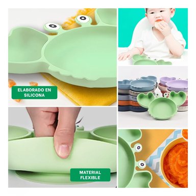 PACK6 VAJILLA PARA BEBE DE FORMA CANGREJO EN VERDE
