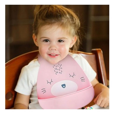 PACK2 BABERO INFANTIL DE SILICONA ROSADO Y+PAPEL DE REGALO