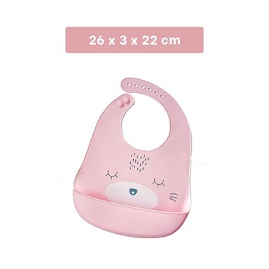PACK2 BABERO CON BOLSILLO DE SILICONA INFANTIL CARITA ROSADO LIGERAY SEGURO Y+PAPEL REGALO - 4