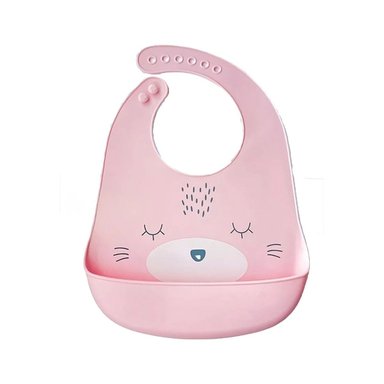 PACK2 BABERO INFANTIL DE SILICONA CON CARITA ROSADO COMODO Y PRACTICO Y+REGALO STICKER - 2