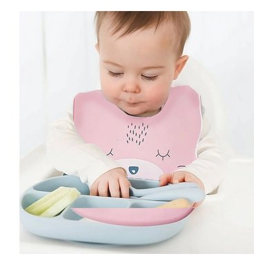 PACK2 BABERO INFANTIL DE SILICONA CON CARITA ROSADO COMODO Y PRACTICO Y+REGALO STICKER - 3