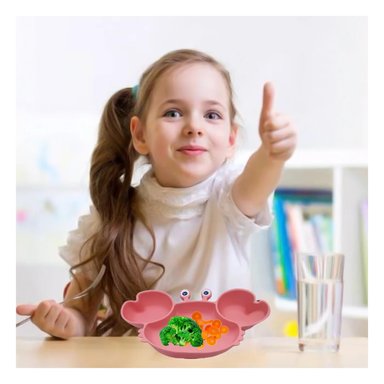 PACK2 PLATO SILICONA CANGREJO RESISTENTE PARA BEBE EN ROSADO