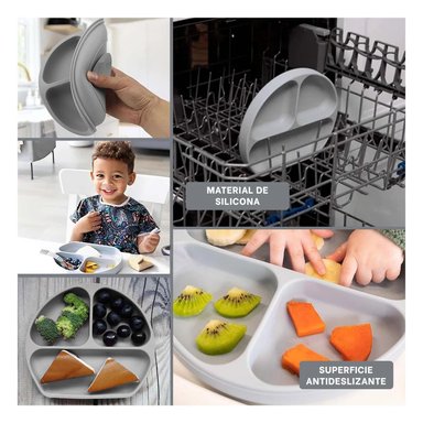 PACK12 VAJILLA LLANO DE 3 PARTES PARA BEBE EN PLOMO