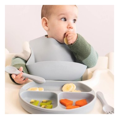 PACK2 PLATO DE SILICONA DE 3 DIVISIONES PARA BEBE EN PLOMO