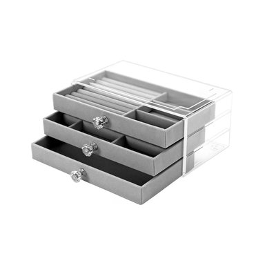 PACK2 JOYERO 3 NIVELES CON INTERIOR SUAVE EN COLOR PLOMO