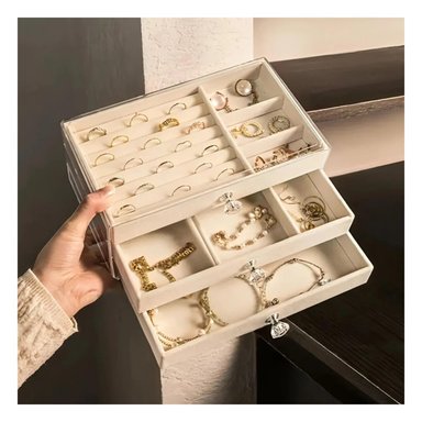 PACK4 CAJA PARA GUARDAR JOYAS ELEGANTE EN COLOR BEIGE