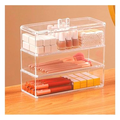 PACK12 CAJA DE MAQUILLAJE DE 3 PISOS TONO TRANSPARENTE