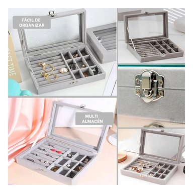 PACK4 CAJA PARA JOYAS MULTIFUNCIONAL GRIS RESISTENTE Y PRACTICA Y+REGALO STICKER - 2